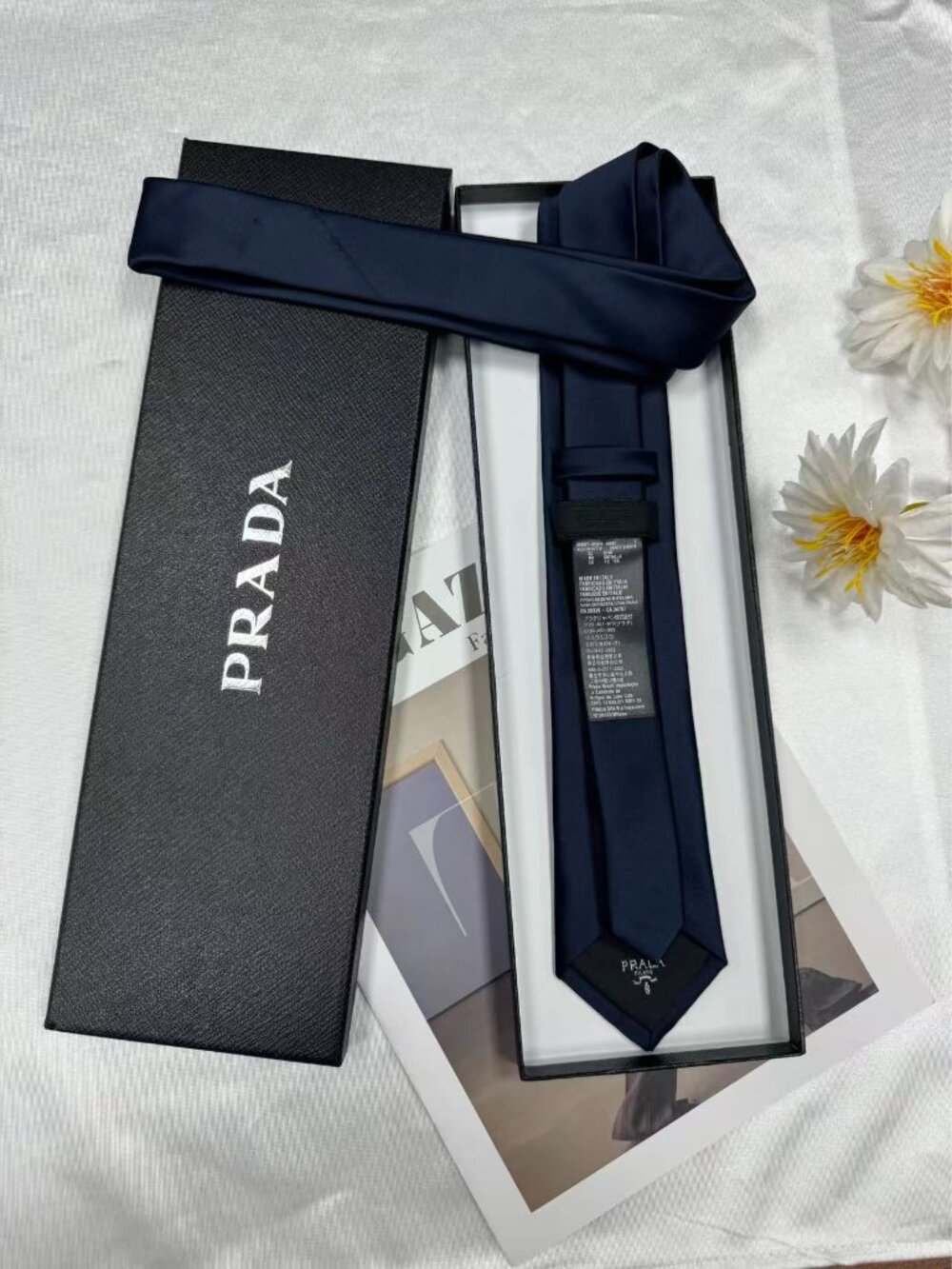 Prada 🥳NWT Classic Blue Tie With Logo(gift box included🎁) - Picture 2 of 5